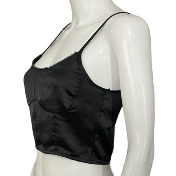 NWT House of Harlow 1960 Black Rhinestone detail Crop Top Size M - Picture 5 of 15